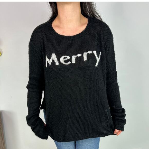 Wooden Ships Soft Fuzzy "Merry" Black & White Oversized Knitted Sweater - Picture 5 of 7